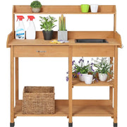 Potting Bench Table Removable Sink Firwood Drawer Open Multiple Shelves by Yaheetech