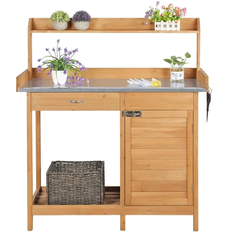 Outdoor Garden Potting Bench Table Work Bench Metal Tabletop by Yaheetech