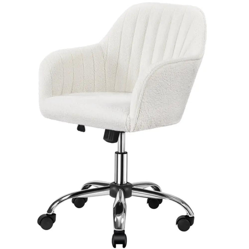 Modern Boucle Desk Chair Computer Chair Computer Chair Ivory by Yaheetech
