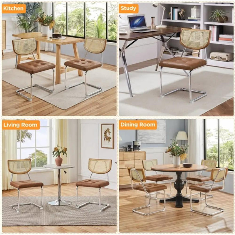 6PCS Mid-Century Modern Dining Chairs with Mesh Rattan Back by Yaheetech