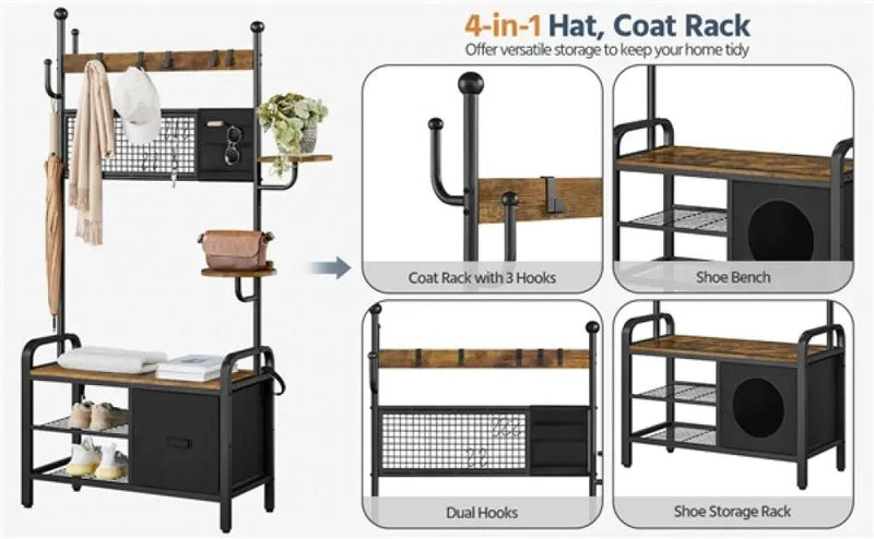 Hall Tree with Cat House Coat Rack Shoe Rack by Yaheetech