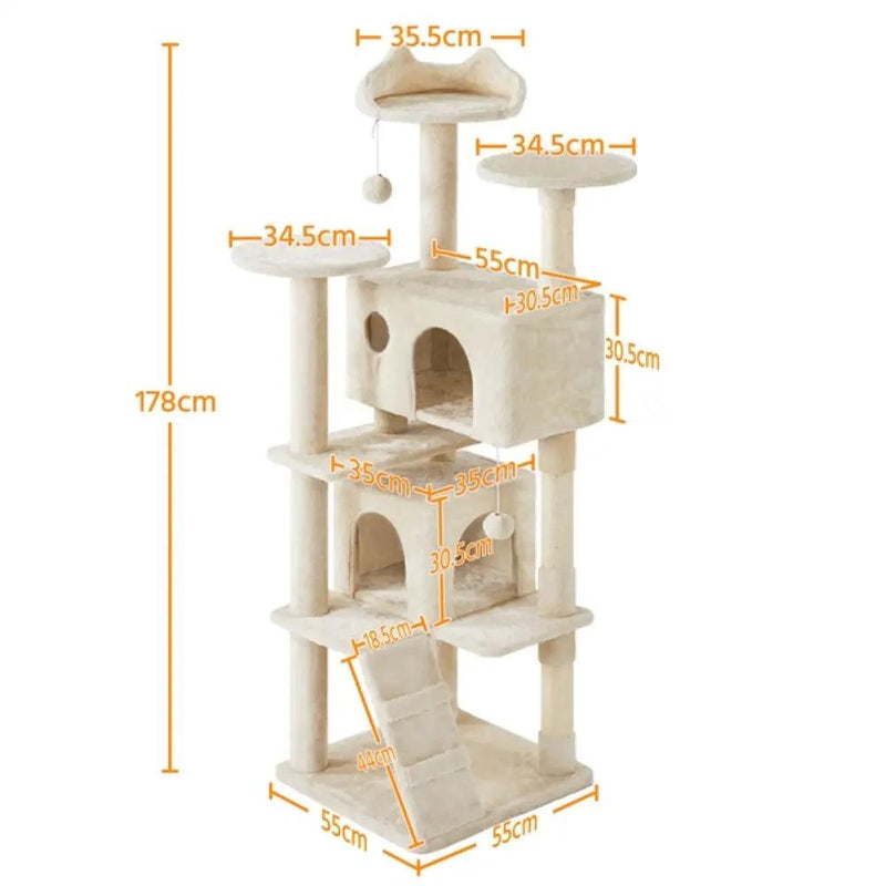 Cat Tree Cat Tower w/ Condos & Dangling Balls & Scratching Posts & Platforms by Yaheetech