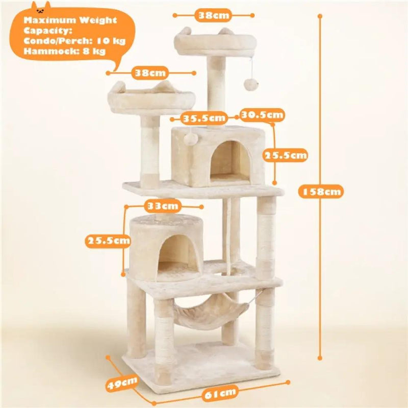 Multi-Level Cat Tree with 2 Condos & 2 Perches & Scratching Posts & Hammock by Yaheetech