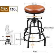 Vintage Industrial Bar Stool Rustic Swivel Bar Stool Round Faux Leather Metal Stool by Yaheetech