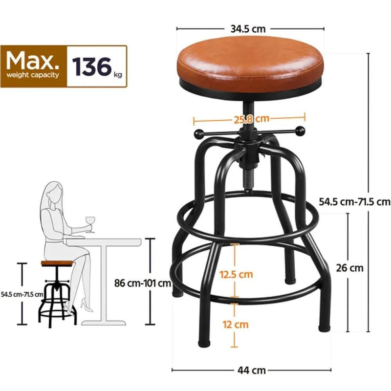 Vintage Industrial Bar Stool Rustic Swivel Bar Stool Round Faux Leather Metal Stool by Yaheetech