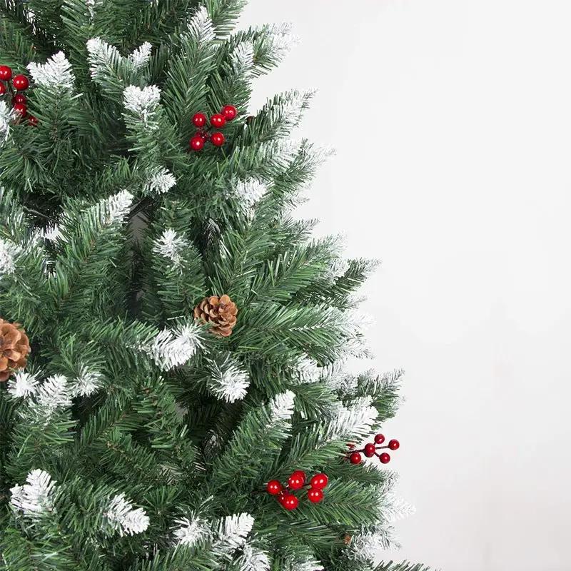 2.1M Christmas Tree 1100 Tips with Red Berries and Pinecones by salelink.co.nz