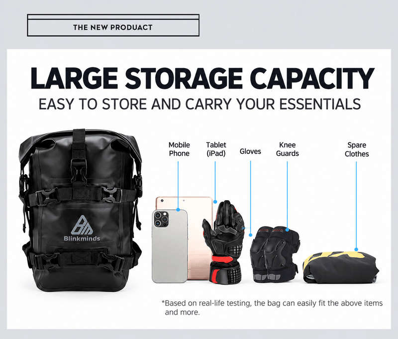 ECOTREK Motorcycle Crash Bar Bags Motorcycle Waterproof PVC Crash Bar Bag – 5–8L Roll-Top Adventure Storage Pouch BQF1125 Motorcycle Waterproof PVC Crash Bar Bag – 5–8L Roll-Top Adventure Storage Pouch BQF1125