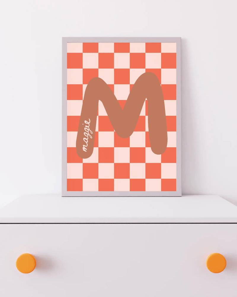 Initial Checks Blue (Personalised) by Blank Wall Print Shop