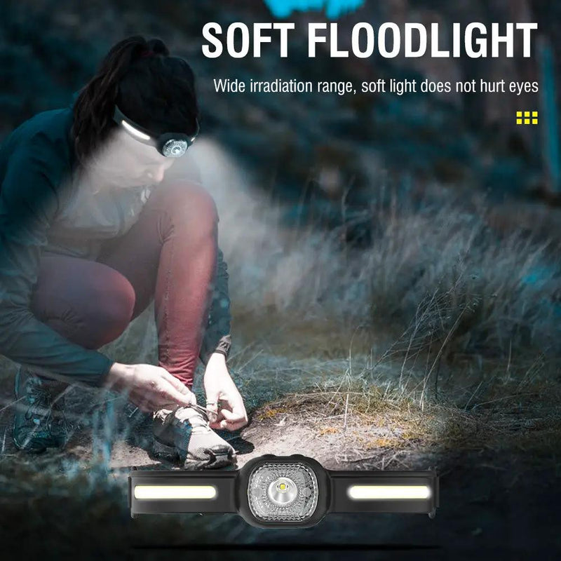BROUIT COB LED Headlamp Sensor Head Light Rechargeable Flashlight For Emergency by China Dropship