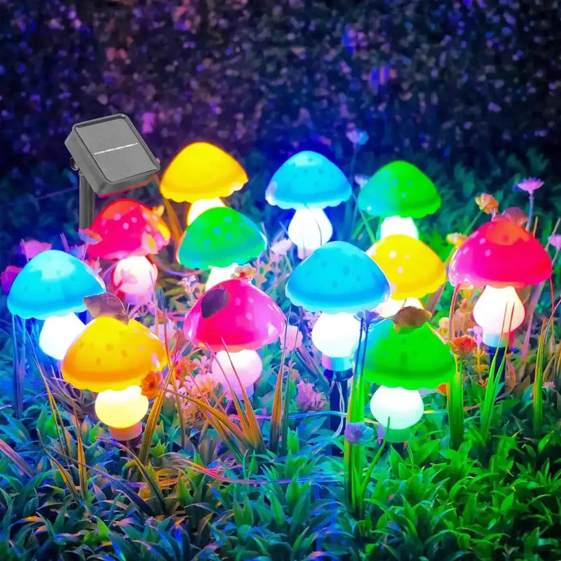 Habicare 12-Pack RGB Solar Mushroom Garden Stake Lights with 8 Lighting Modes 12-Pack RGB Solar Mushroom Garden Stake Lights with 8 Lighting Modes