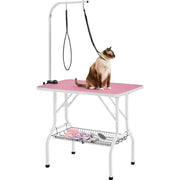 Dog Grooming Table with Basket Style Tool Shelf and Adjustable Arm Fold-up Pet Salon Table by Yaheetech
