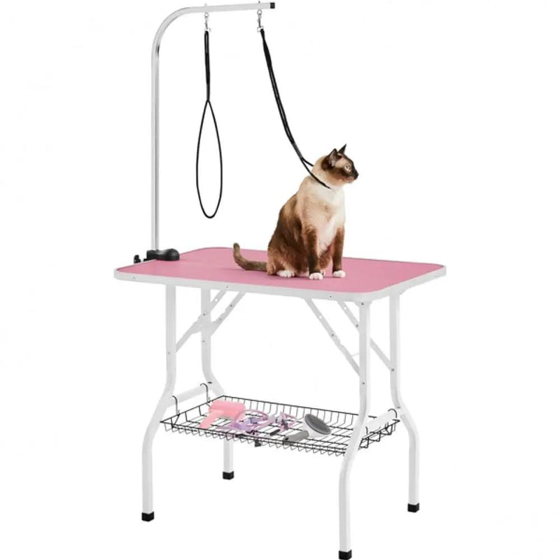Dog Grooming Table with Basket Style Tool Shelf and Adjustable Arm Fold-up Pet Salon Table by Yaheetech