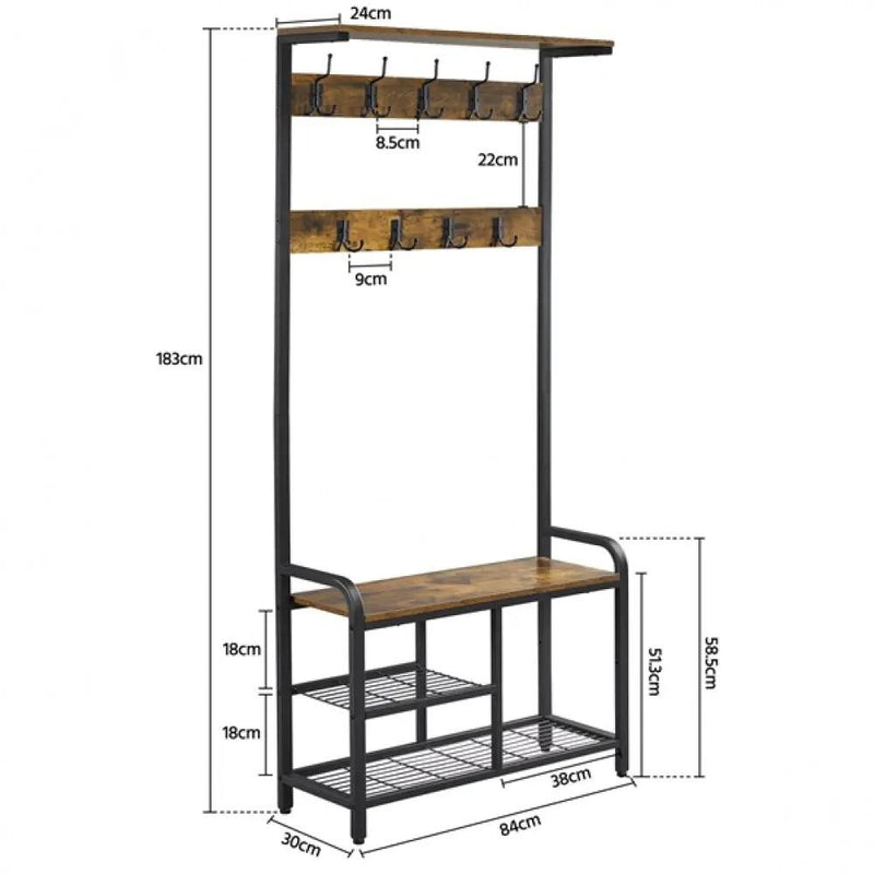 72” H Multifunctional Hall Tree with Bench &amp; Shoe Storage by Yaheetech