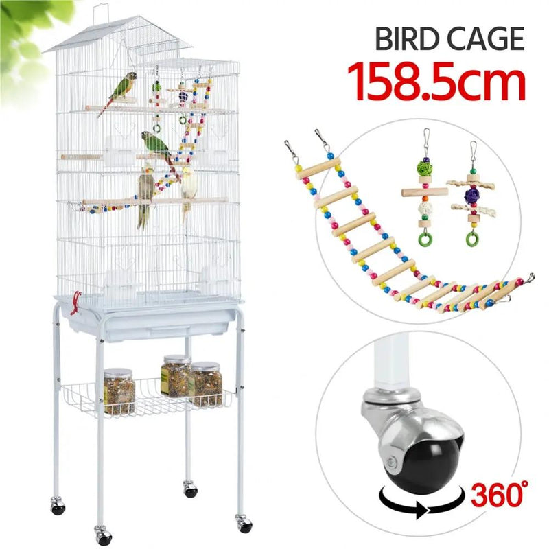Rolling Metal Bird Cage with Detachable Stand Toys Included by Yaheetech