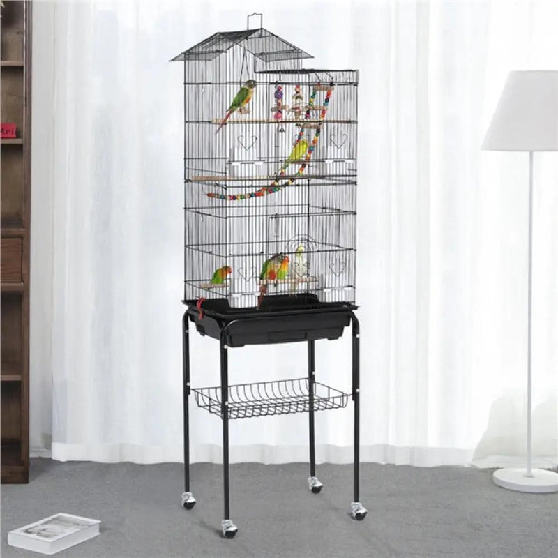 Rolling Metal Bird Cage with Detachable Stand by Yaheetech