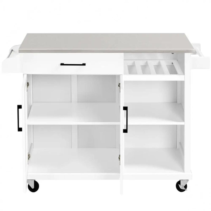 Kitchen Trolley Kitchen Island Cart with Stainless Steel Top & Storage by Yaheetech