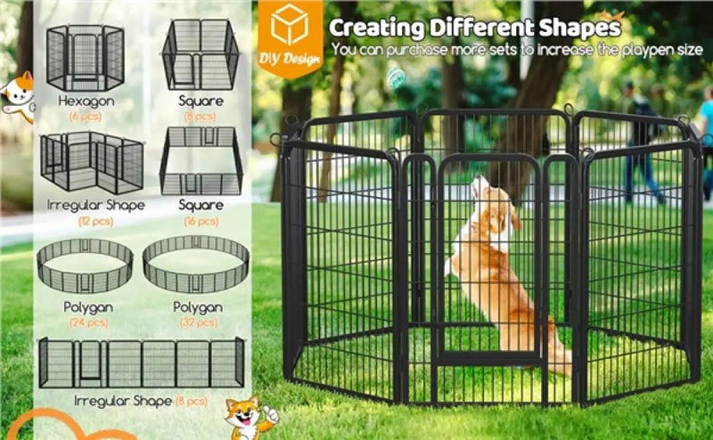 8 Panels Dog Playpen 100cm Tall Dog Pen Dog Fence by Yaheetech
