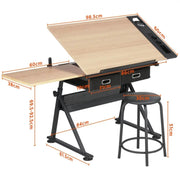 Drafting Table & Stool Set with Adjustable Table Angles & Heights All-in-One by Yaheetech