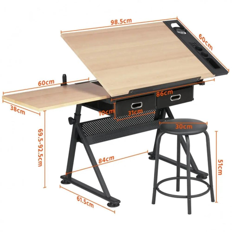 Drafting Table & Stool Set with Adjustable Table Angles & Heights All-in-One by Yaheetech