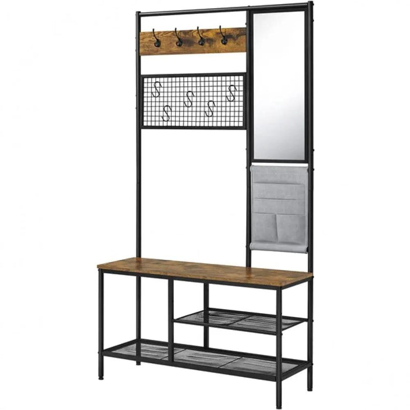 Six-in-one Hall Tree with Shoe Storage Bench/ Mirror/ Storage Bag/ Coat Rack by Yaheetech