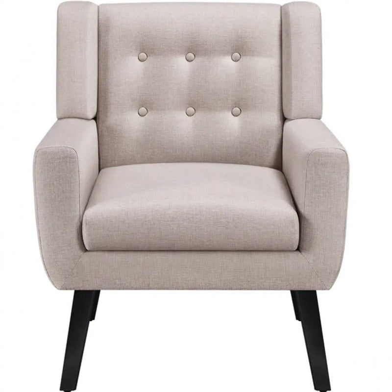 Button Tufted Armchair with Solid Wood Legs by Yaheetech