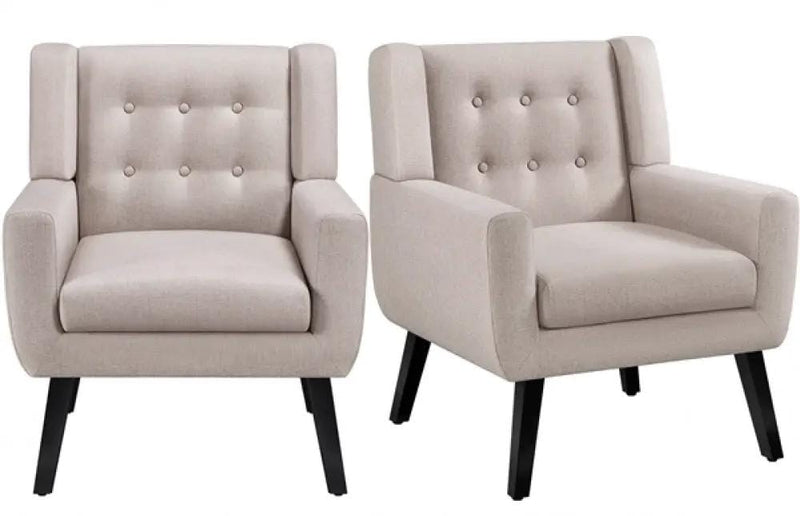 Set of 2 Button Tufted Armchairs with Solid Wood Legs by Yaheetech