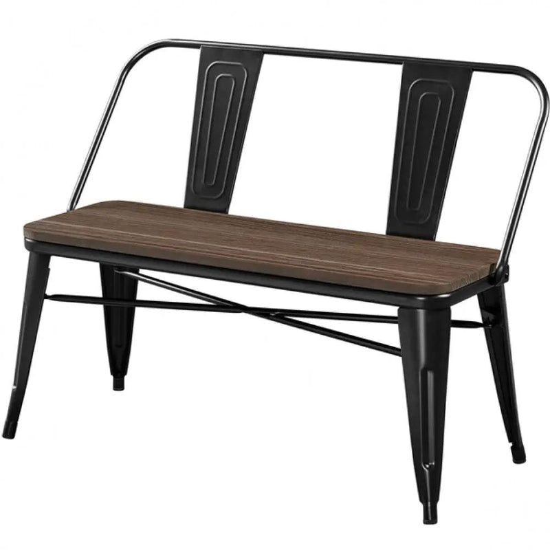 Industrial Metal Dining Bench with Wooden Top for Patio Kitchen by Yaheetech
