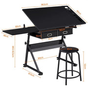 Drafting Table/Stool Set with Adjustable Table Angles & Heights All-in-One by Yaheetech