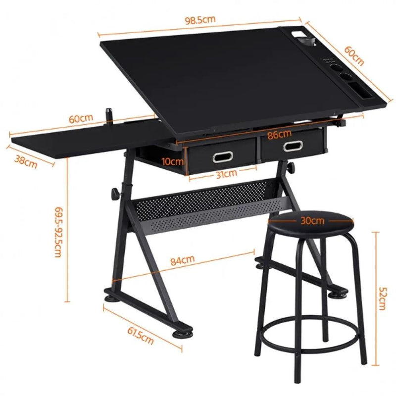Drafting Table/Stool Set with Adjustable Table Angles & Heights All-in-One by Yaheetech