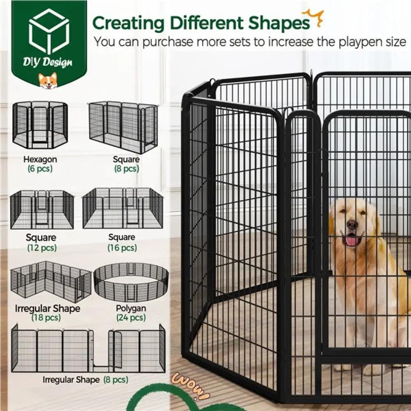 120cm Tall 8 Panels Dog Playpen Panels Foldable Metal Pet Fence by Yaheetech