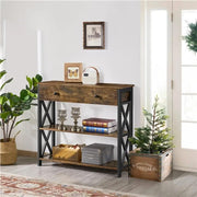 Vintage Wooden Console Table with 1 Drawer and 2 Open Shelves by Yaheetech