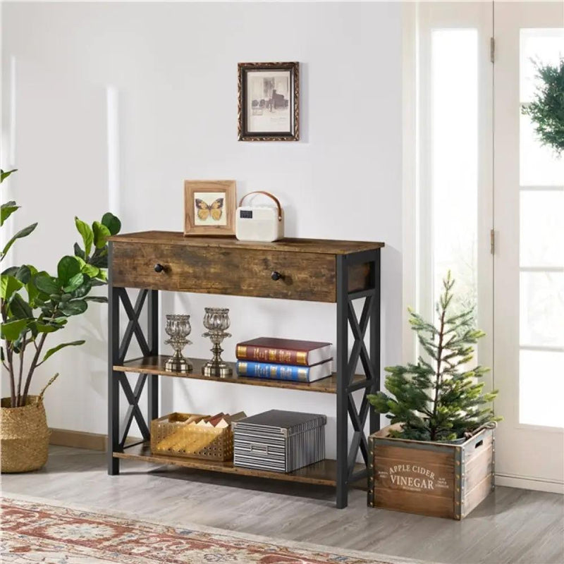 Vintage Wooden Console Table with 1 Drawer and 2 Open Shelves by Yaheetech