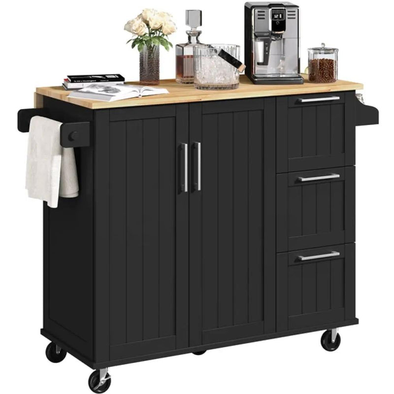 Kitchen Cart Kithen Trolley with Wood Top and Drop Leaf Breakfast Bar by Yaheetech
