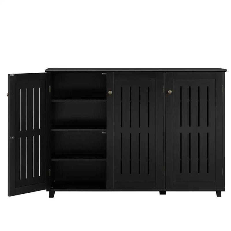 Louvered Door 4 Tier Shoe Storage Cabinet 3-Door Wide Shoe Rack by Yaheetech