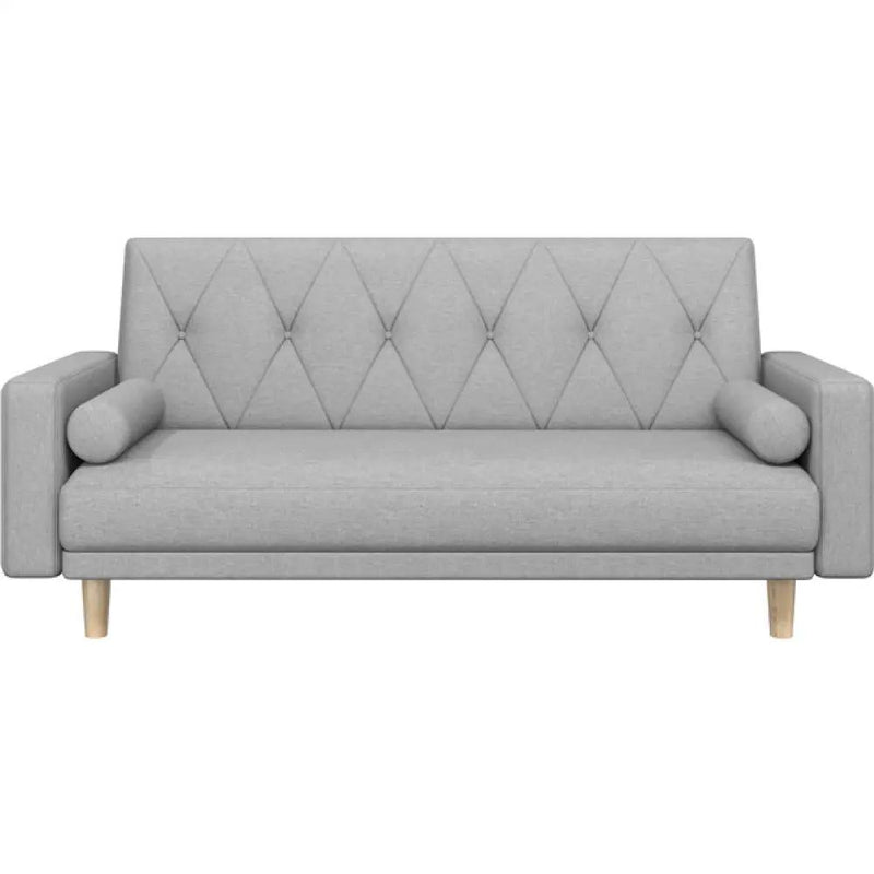 Button-tufted Fabric 3-Seater Sofa Bed W/ 2 Bolster Pillows by Yaheetech