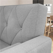 Button-tufted Fabric 3-Seater Sofa Bed W/ 2 Bolster Pillows by Yaheetech