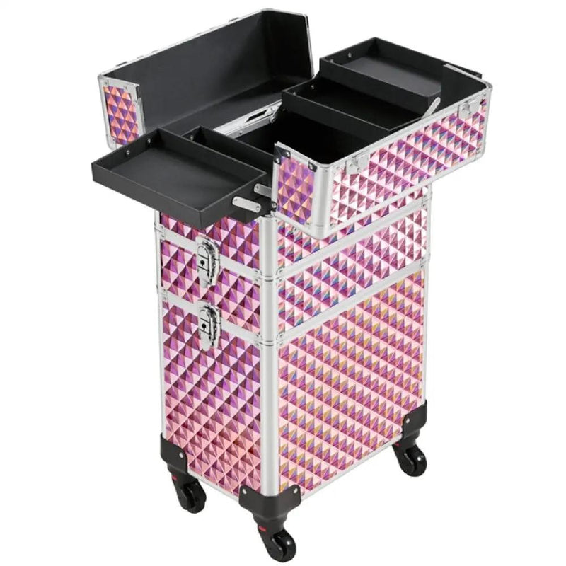 3-in-1 Rolling Makeup Train Case Portable Cosmetic Trolley by Yaheetech