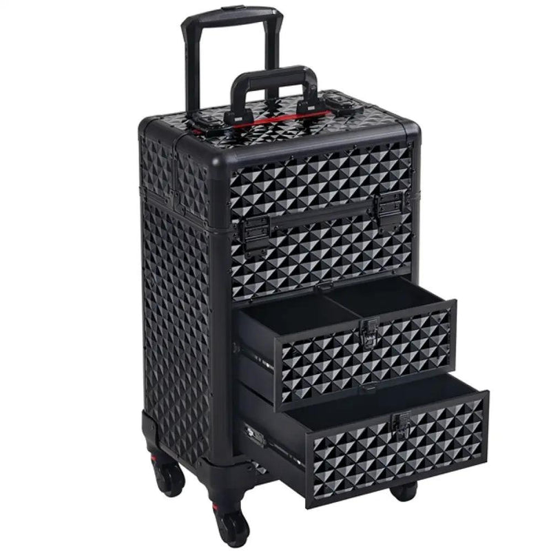 Professional Rolling Makeup Train Case with Drawers by Yaheetech