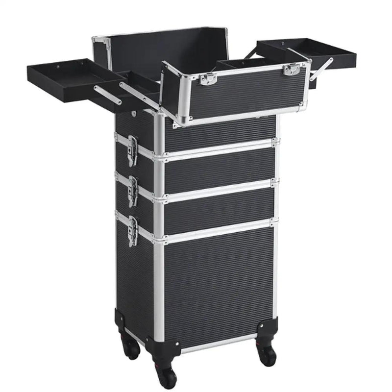 5-In-1 Professional Aluminum Rolling Cosmetic Makeup Train Cases Trolley by Yaheetech