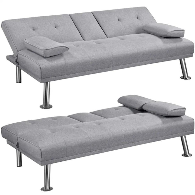 Fabric Upholstered Convertible Futon Sofa Bed by Yaheetech