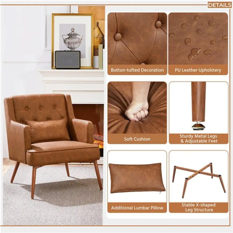 Button-Tufted PU Leather Accent Armchair by Yaheetech