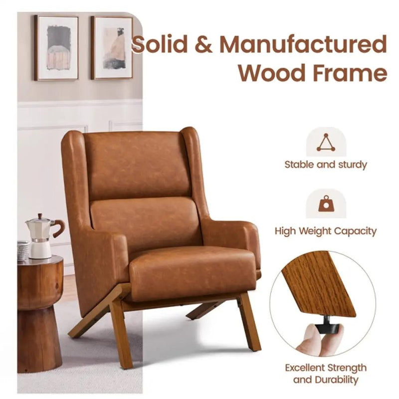High Back PU Leather Accent Armchair by Yaheetech