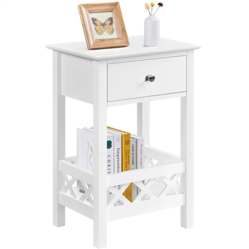 Farmhouse Bedside Table with 1 Drawer 1 Shelf with Fence by Yaheetech