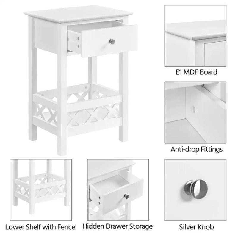 Farmhouse Bedside Table with 1 Drawer 1 Shelf with Fence by Yaheetech