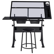 Height Adjustable Glass Drafting Table & Stool Set Art Table by Yaheetech