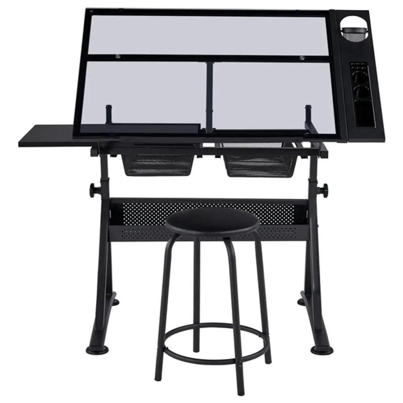 Height Adjustable Glass Drafting Table & Stool Set Art Table by Yaheetech