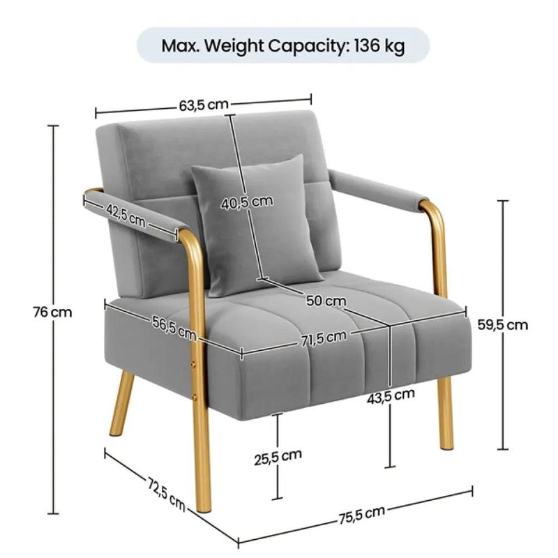 Velvet Upholstered Sofa Couch + Accent Armchair Lounge Chair by Yaheetech