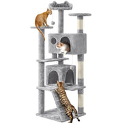 Cat Tree Condo Kitten Tree Tower w/ 2 Condos & 2 Dangling Balls & 3 Scratching Posts by Yaheetech