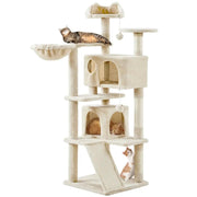 Cat Tree Condo Kitten Tree Tower w/ 2 Condos & Dangling Ball & Round Platform & Ladder by Yaheetech