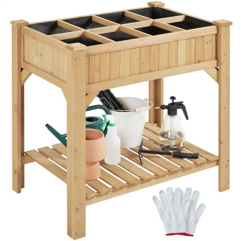 8-Pocket Wood Elevated Garden Planter with Fabric Liner by Yaheetech